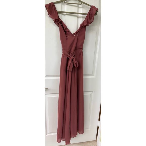 Revelry bridesmaid 2 mauve dusty rose maxi formal dress v neck chiffon flutter - Picture 7 of 11